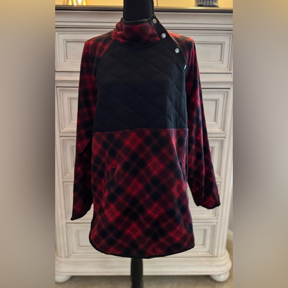 Maurices Red and Black Plaid Fleece Pullover